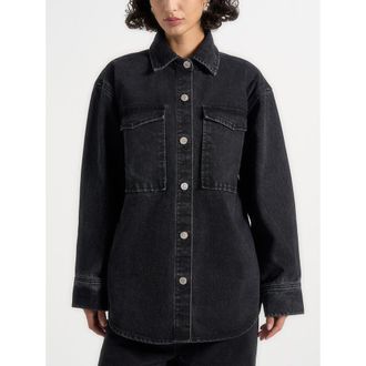 Mani&egrave;re De Voir Joy Denim Oversized Shirt in Washed Black at Nordstrom, Size 14