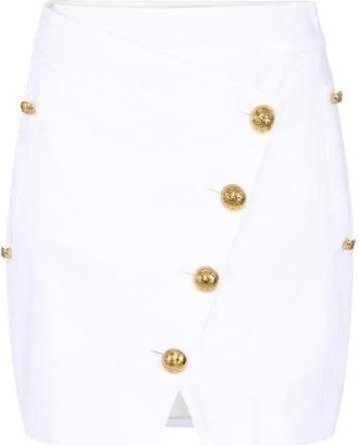 Elisabetta Franchi Rokken, Dames, Wit, S, Katoen, Minirok van katoengabardine met juweelknopen