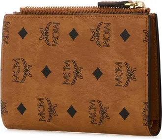 MCM Womens Aren Visetos Wallet Cognac Fabric