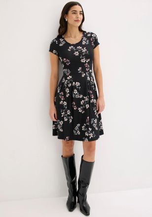 Bonprix Jerseykleid BONPRIX Jerseykleid aus Viskose-Mix, Damen, Gr. 36, N-Gr, schwarz (schwarz gebl&uuml;mt), Obermaterial: 95% Viskose, 5% Elasthan, ausgestellt, 
