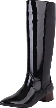 Generic Womens Knee High Boots Pointed Toe Chunky Heel Slip On Style Long Booties For Winter Large Size