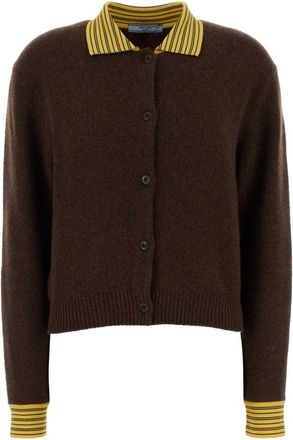 Prada Brown Knitted Shirt Collar Cardigan