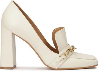 Kazar Vierkante neus pompen met kettingen. Dit product valt groot uit. - Dames - Pumps - Beige - 36 EU - Leer - Schoenen