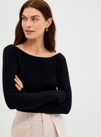 Contemporaine Womens Wide ribbing fitted boat-neck sweater