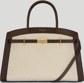 DeMellier The Midi Hudson in Salt & Pepper Canvas Mocha Smooth Leather Crossbody bag