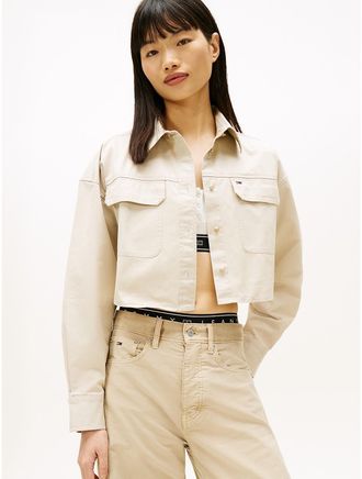 Tommy Hilfiger Womens Tommy Jeans Cropped Utility Shirt - Beige - XS