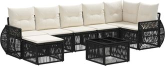 vidaXL Conjunto De Sof&aacute;s De Jard&iacute;n 8 Uds. Negro Y Blanco Crema Vidaxl