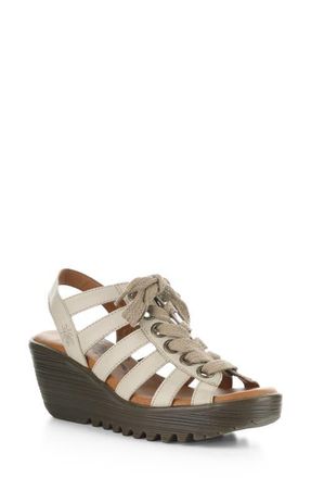 FLY London Litu Strappy Platform Wedge Sandal in Taupe at Nordstrom, Size 10-10.5Us