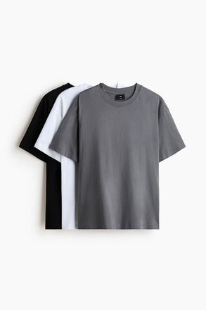 H&M 3-pack Relaxed Fit T-shirts in White/dark Gray/black at Nordstrom, Size Xx-Large