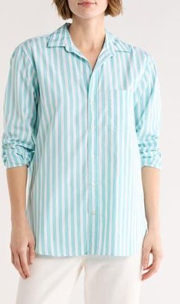 Frank & Eileen Boyfriend Cotton Button-Up Shirt in Wide Jade Stripe at Nordstrom Rack, Size Xx-Small