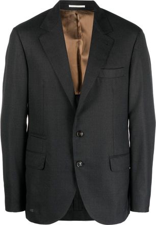 Brunello Cucinelli single-breasted notched-lapel blazer - men - Virgin Wool/Cupro/Silk - 58 - Grey