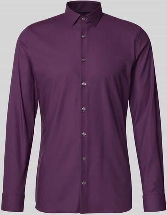 Olymp No. 6 Super Slim Fit Business-Hemd Modern Kent Uni Twill in Aubergine, Gr&ouml;&szlig;e 37