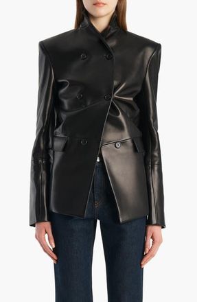 Khaite Rolo Double Breasted Lambskin Leather Jacket in Black at Nordstrom, Size 2
