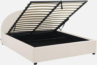 Sweeek Cama Con Somier Abatible Y Cabecero 160cm, Acabado En Borreguito