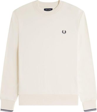 Fred Perry Mens Crew Neck Sweatshirt Ecru Tennis Blue Cotton - Size X-Large