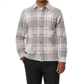 Les Deux Jeremy Flannel Short Sleeve Button Down Shirt In Snow & Light Grey Melange