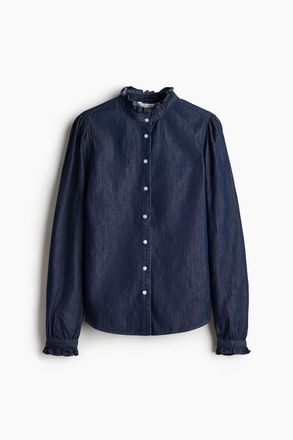 H&M Denimbluse mit Volants - Dunkles Denimblau