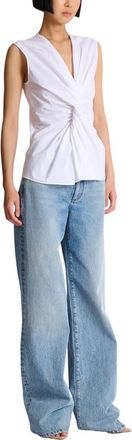 Balmain Draped sleeveless cotton poplin shirt in White at Nordstrom, Size 36 Eu