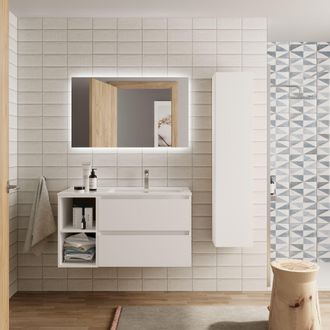 Cygnus Bath Mueble Ba&ntilde;o Bequia 100cm Y Coqueta Izq Y Lavabo Blanco 100x45x56