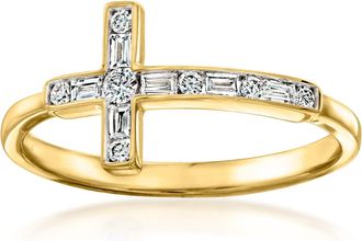 Ross-Simons Lab-Grown Diamond Sideways Cross Ring in 18kt Gold Over Sterling