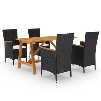 Berkfield Home 5 Piece Garden Dining Set with Cushions Black
