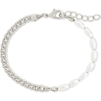 Sterling Forever Nell Curb Chain & Faux Pearl Beaded Bracelet in Silver at Nordstrom Rack
