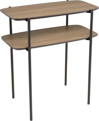 Macabane Mesa auxiliar doble, tablero color moca, patas de metal negro