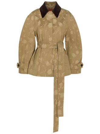 Erdem Floral-jacquard Belted Cotton Jacket - Camel - S (UK8-10 / S)