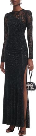 Self Portrait Rhinestone-Embellished Lace Maxi Dress With Side Slit