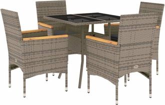 vidaXL Set Comedor Jard&iacute;n 5 Pzas Y Cojines Rat&aacute;n Sint&eacute;tico Vidrio Gris Vidaxl