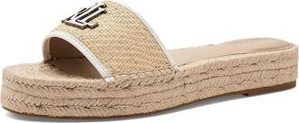 Lauren Ralph Lauren Polly Leather-Trim Raffia Espadrille Womens Sandals Natural/Snow White : 9.5 B - Medium