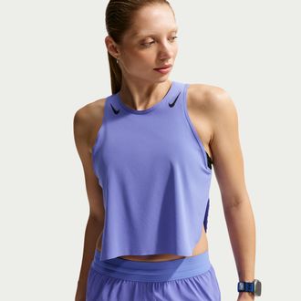 Nike Womens AeroSwift Dri-FIT ADV Cropped Running Tank Top in Blue | FN2713-570