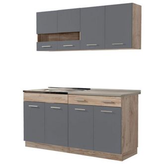 Dmora Cucina Completa Solarolo, Cucinino un Cassetto, 4 Ripiani, 8 Ante, Nero Antracite