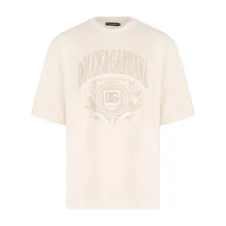 Dolce & Gabbana T-Shirts, male, Beige, Size: S Cotton T-shirt with logo