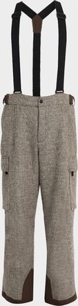 Moncler Mens Houndstooth Wool Ski Pants with Detachable Suspenders