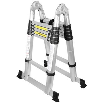 Vingo Swanew Scala telescopica Alu Argento Scala pieghevole 1,9M+1,9M a Quadro Scala con barra di sostegno Scala in alluminio Estensibile Scala scorrevole