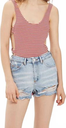 Topshop Moto American Flag High Rise Mom Denim Shorts In Blue