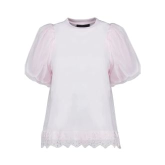 Simone Rocha T-Shirts, female, Pink, Size: S Tulle Overlay Puff Sleeve T-Shirt