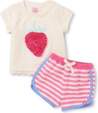 Hatley Kids Raspberry Appliqu&eacute; T-Shirt & Shorts in Natural at Nordstrom, Size 12-18M