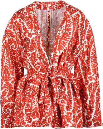 Motel White Linen-Blend Patterned Blazer