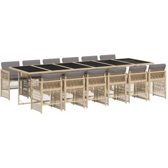 vidaXL Set Comedor De Jard&iacute;n Con Cojines 13 Pzas Rat&aacute;n Sint&eacute;tico Beige Vidaxl