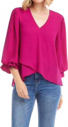Karen Kane Layered Sleeve Asymmetric Top In Magenta