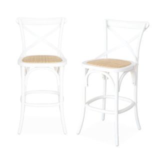 Sweeek Taburete de bar bistr&oacute; vintage de madera, set de 2, blanco