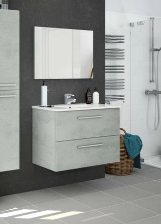 Dmora Dmora - Armario Bajo Encimera Dfell, Mueble De Ba&ntilde;o Suspendido, Armario Con 2 Cajones Y Espejo, 80x45h57 Cm, Hormig&oacute;n