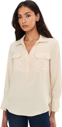 Vince Camuto Half Placket with Two Front Pockets Womens Clothing Soft Cream : SM, Polyester