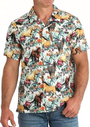 Cinch Mens Short Sleeve Camp Shirt In Hawaiian Horses