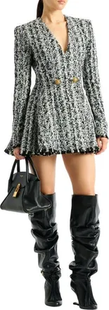 Balmain Two-tone flared tweed dress in Black at Nordstrom, Size 38