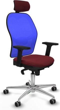 Piqueras y Crespo Piqueras Y Crespo - Jorquera Sincro Malla Azul Similpiel Granate Brazos 2d Base Aluminio Cabecero 2d Ruedas 65mm Engomada