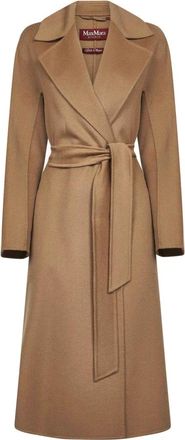 Max Mara Bruine Wol Zijde Kasjmier Jas - Dames - Jas met riem - Bruin - S - Wol - Jassen