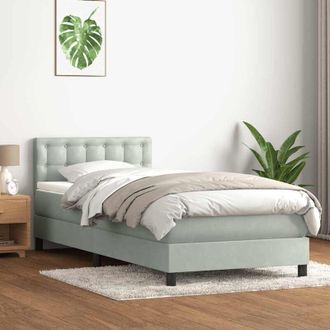 vidaXL Cama Box Spring Con Colch&oacute;n Terciopelo Gris Claro 80x210 Cm Vidaxl